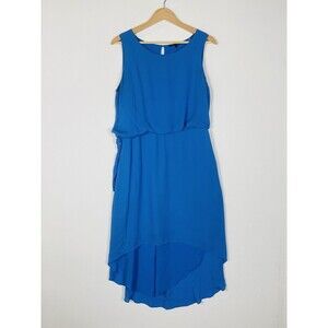 Kobi Halperin Blue Silk Sleeveless Blouson Asymmetrical Side Tie Dress Womens 10
